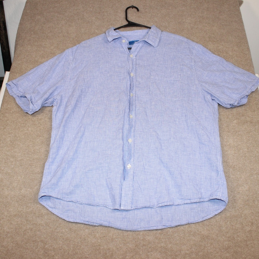 Toscano Mens XL Blue White Micro Check Short Sleeve Button Down Shirt